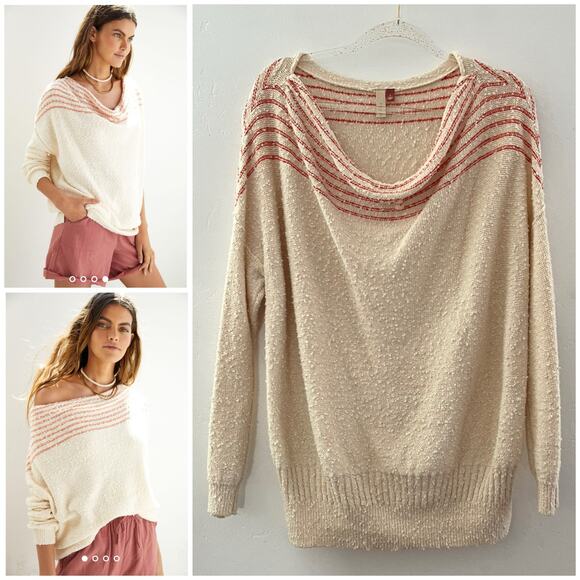 Anthropologie Pilcro Off The Shoulder Sweater Textured Knit Beachy Cream Small - Picture 1 of 11